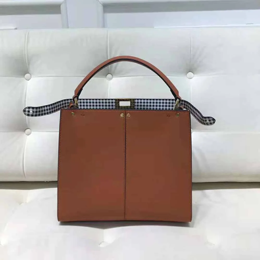 Fendi Peekaboo X-Lite Medium Brown Leather and Check Bag for Women