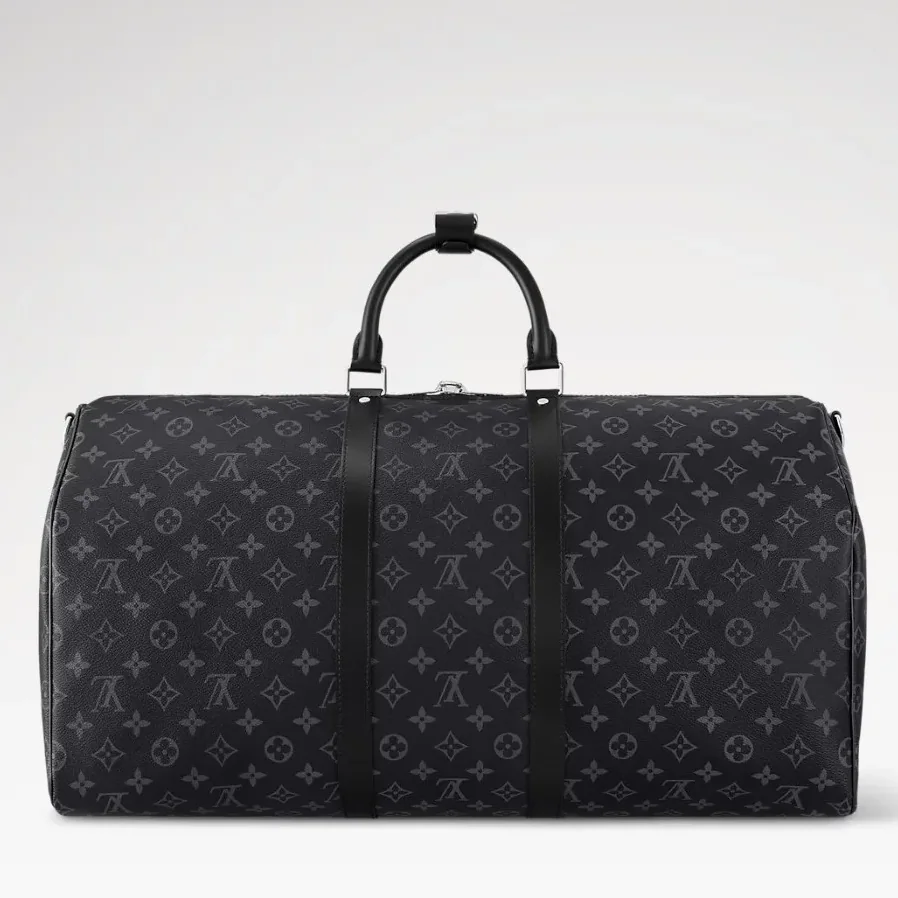 Louis Vuitton Keepall Bandouliere 55 Travel Bag / Black Monogram Eclipse Silver Hardawre Louis Vuitton Keepall Bandouliere 55 Travel Bag / Black Monogram Eclipse Silver Hardawre