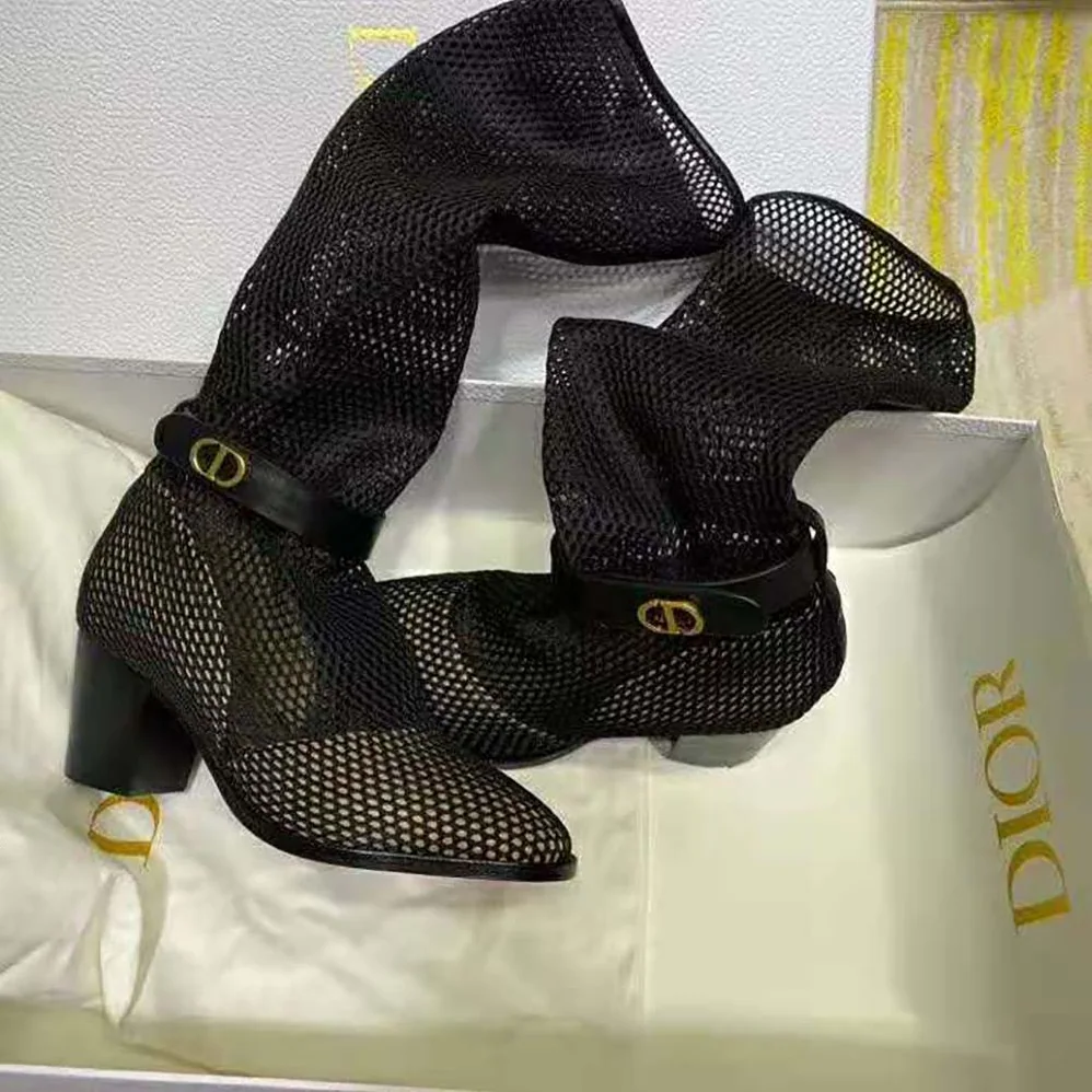 Dior Dior Empreinte Heeled Boot Black Mesh Calfskin for Women