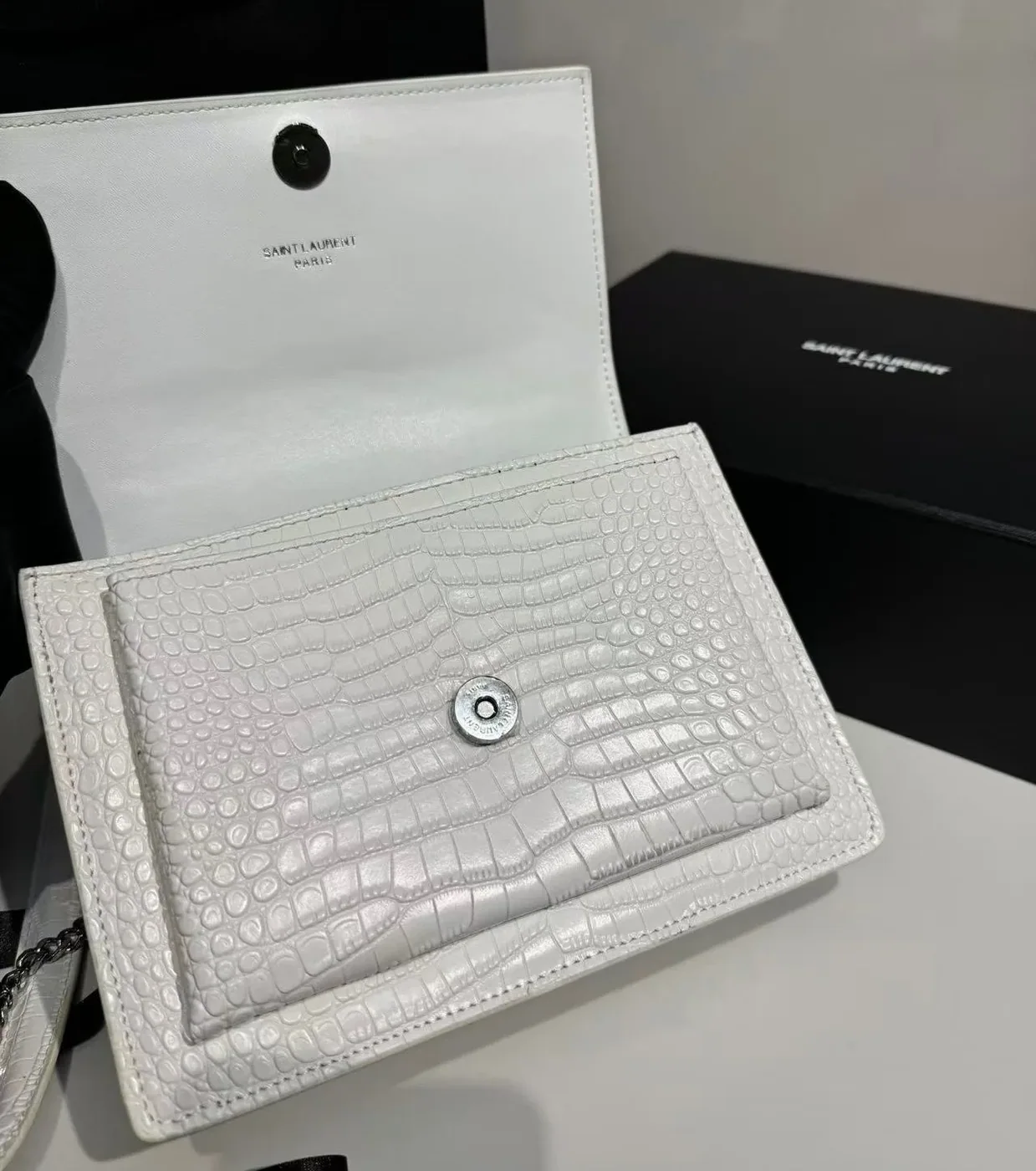 Saint Laurent Sunset Medium Chain Bag in White YSL