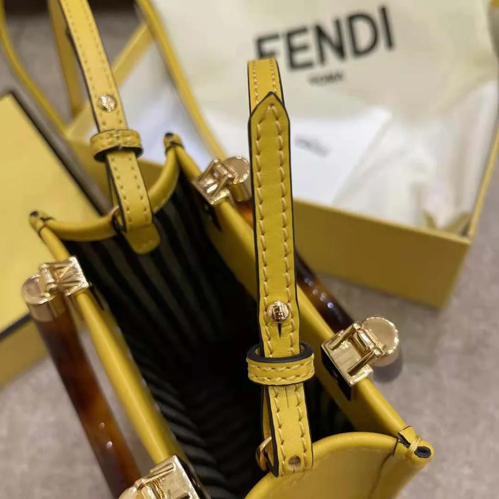 Fendi Mini Sunshine Shopper Leather Mini-Bag for Women in Yellow