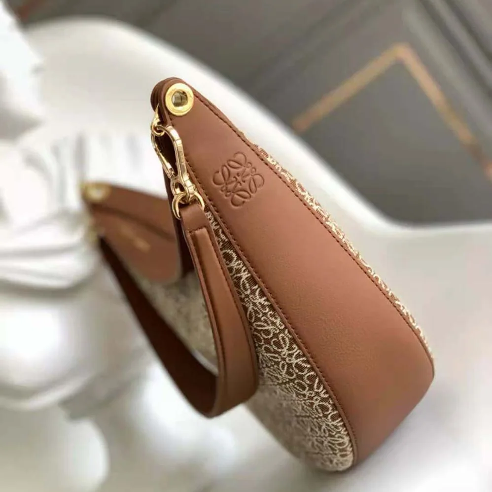 Loewe Luna Bag in Anagram Jacquard and Classic Calfskin for Women in Brown