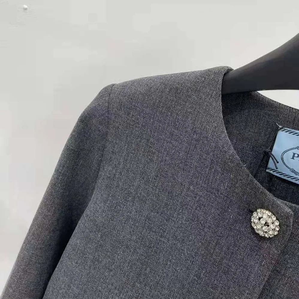 Prada Feather-trimmed Single-breasted Wool Jacket for Women in Gray Prada Feather-trimmed Single-breasted Wool Jacket for Women in Gray