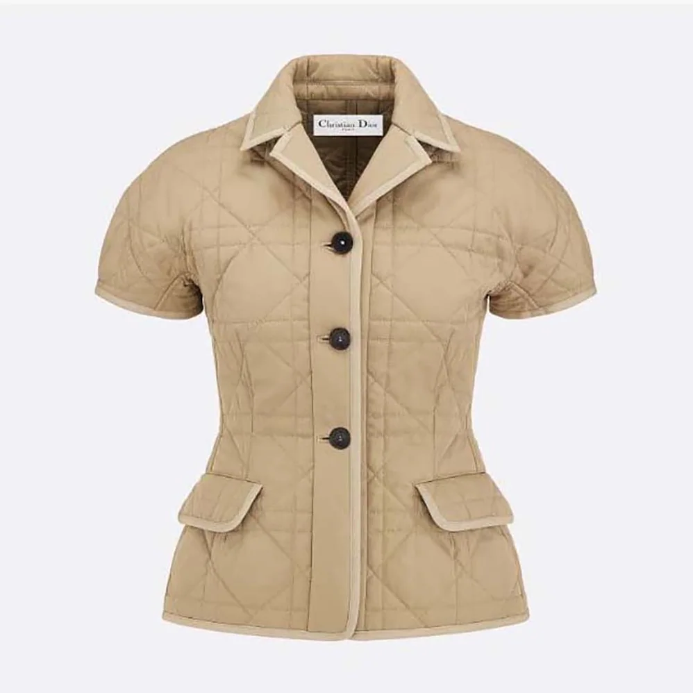 Dior Macrocannage Fitted Jacket with Puff Sleeves Beige Cotton Gabardine for Women Dior Macrocannage Fitted Jacket with Puff Sleeves Beige Cotton Gabardine for Women