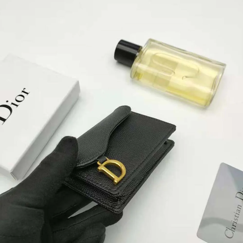 Dior Saddle Flap Card Holder Black Grained Calfskin for Women Dior Saddle Flap Card Holder Black Grained Calfskin for Women
