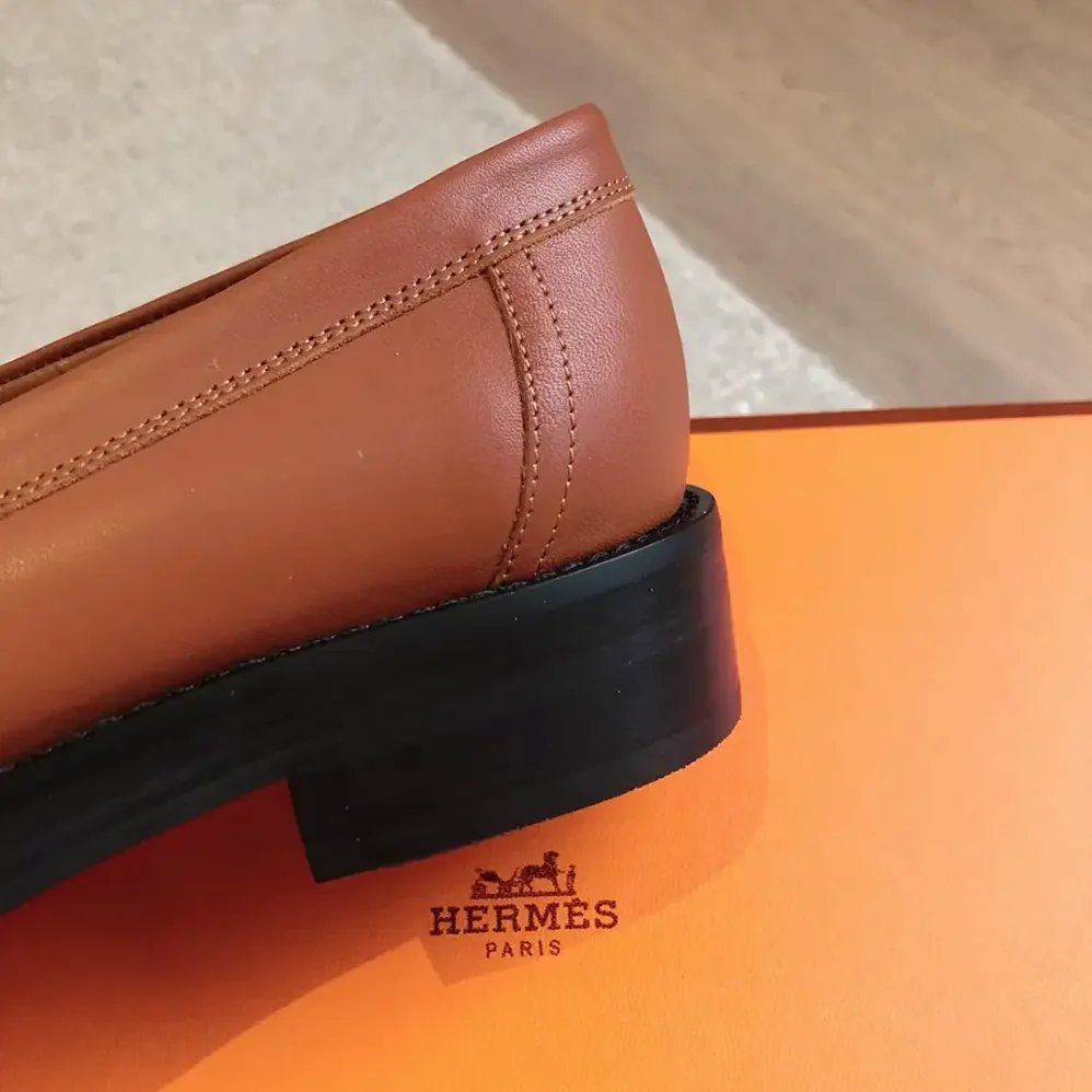 Hermes Impact Loafer in Calfskin Leather-Brown 241143Z for Women