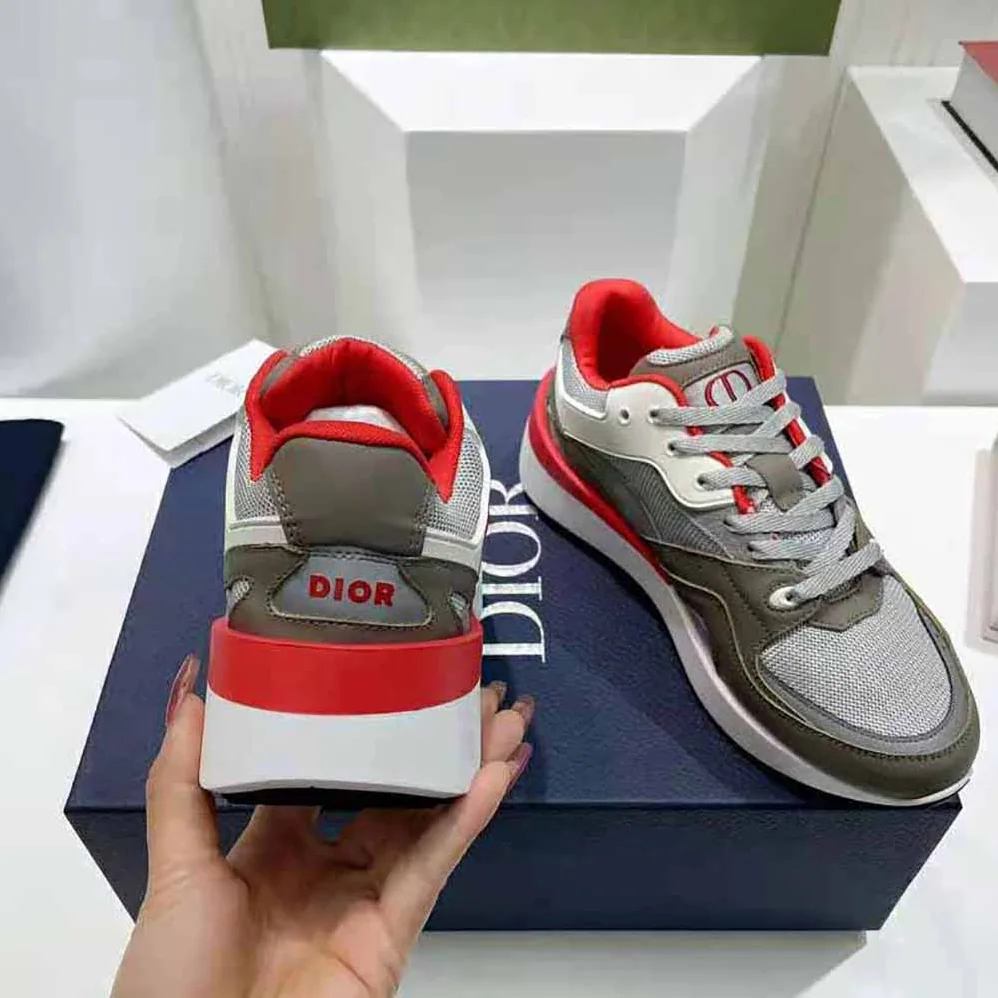 Dior B29 Sneaker Gray Technical Mesh and Suede with Brown Smooth Calfskin for Men