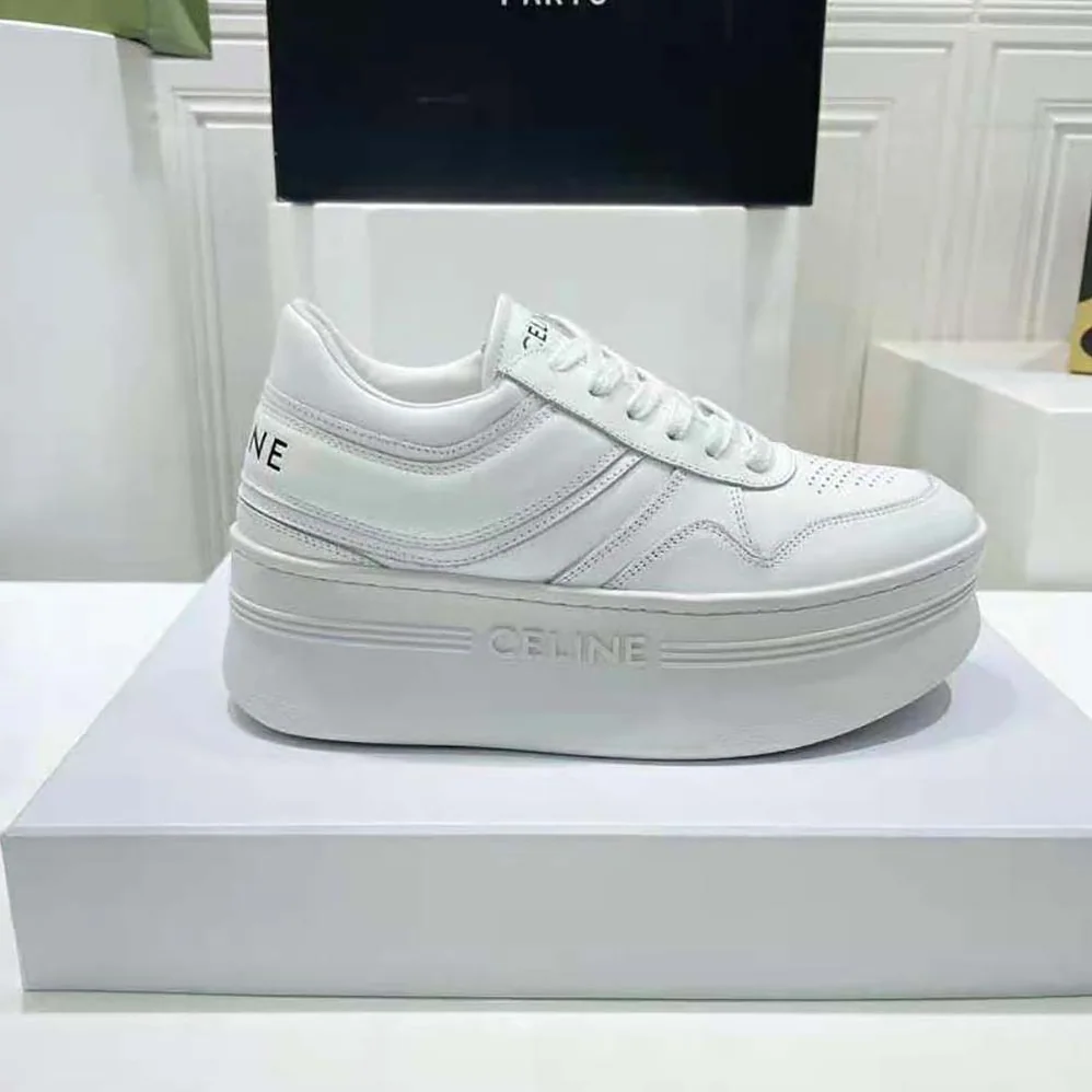 Celine Block Sneakers with Wedge Outsole in Calfskin for Women in White