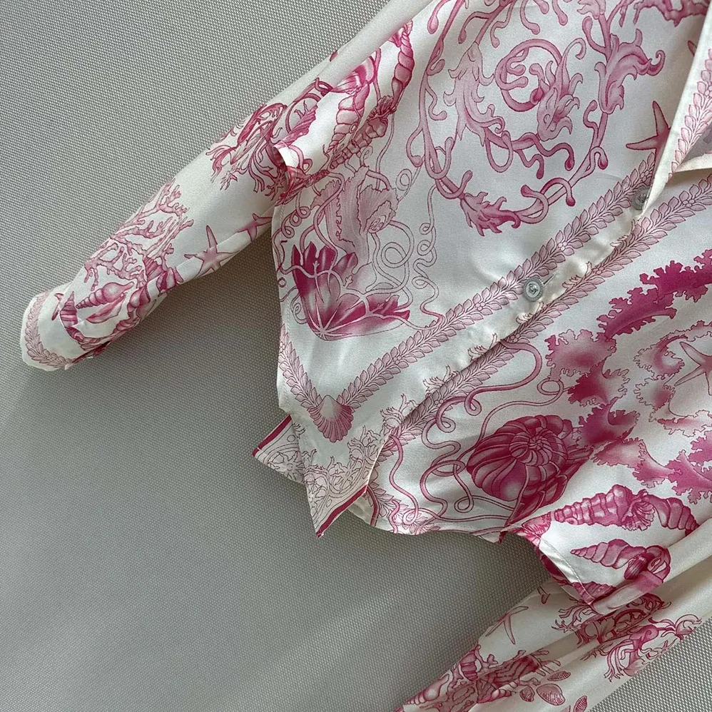 Versace Underwater Barocco Knotted Crop Silk Shirt for Women Versace Underwater Barocco Knotted Crop Silk Shirt for Women