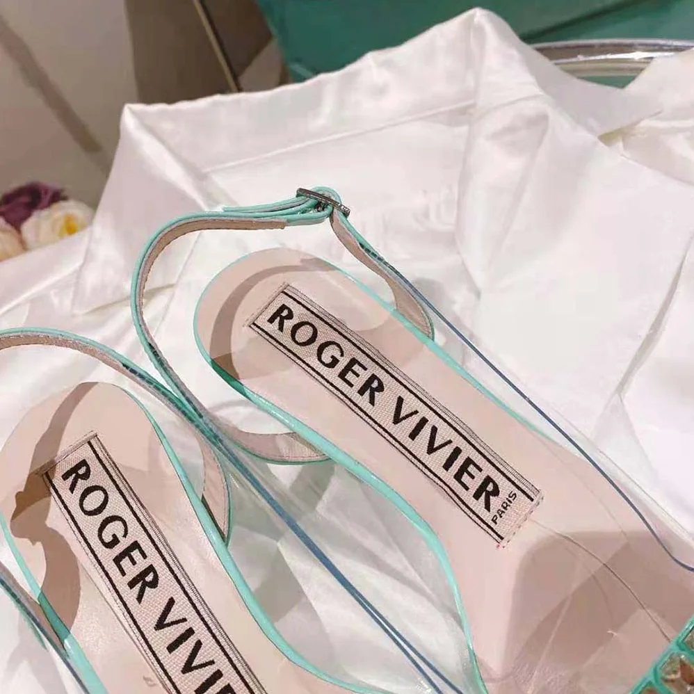 Roger Vivier Virgule Strass Buckle Slingback Pumps in PVC for Women in Lime Roger Vivier Virgule Strass Buckle Slingback Pumps in PVC for Women in Lime