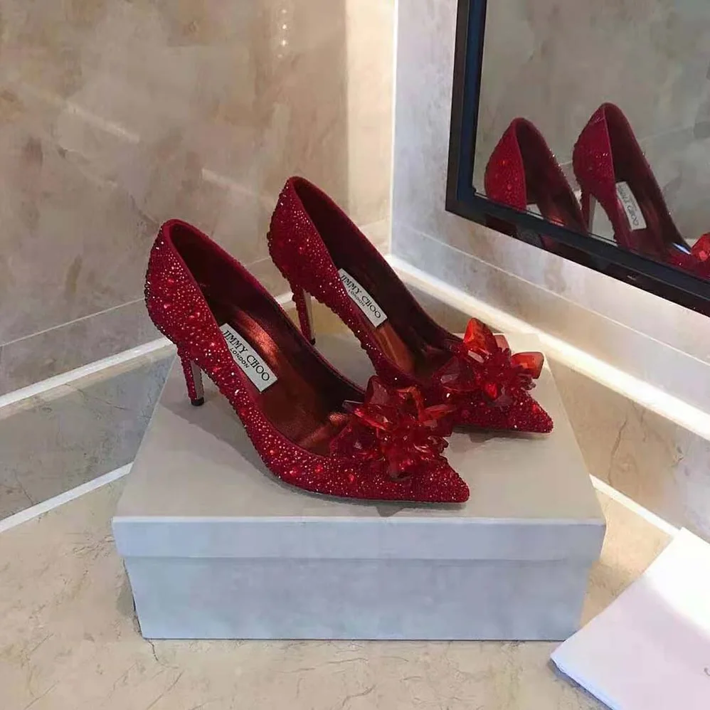 Jimmy Choo Alia Red Crystal Covered Pointy Toe Pumps for Women Jimmy Choo Alia Red Crystal Covered Pointy Toe Pumps for Women