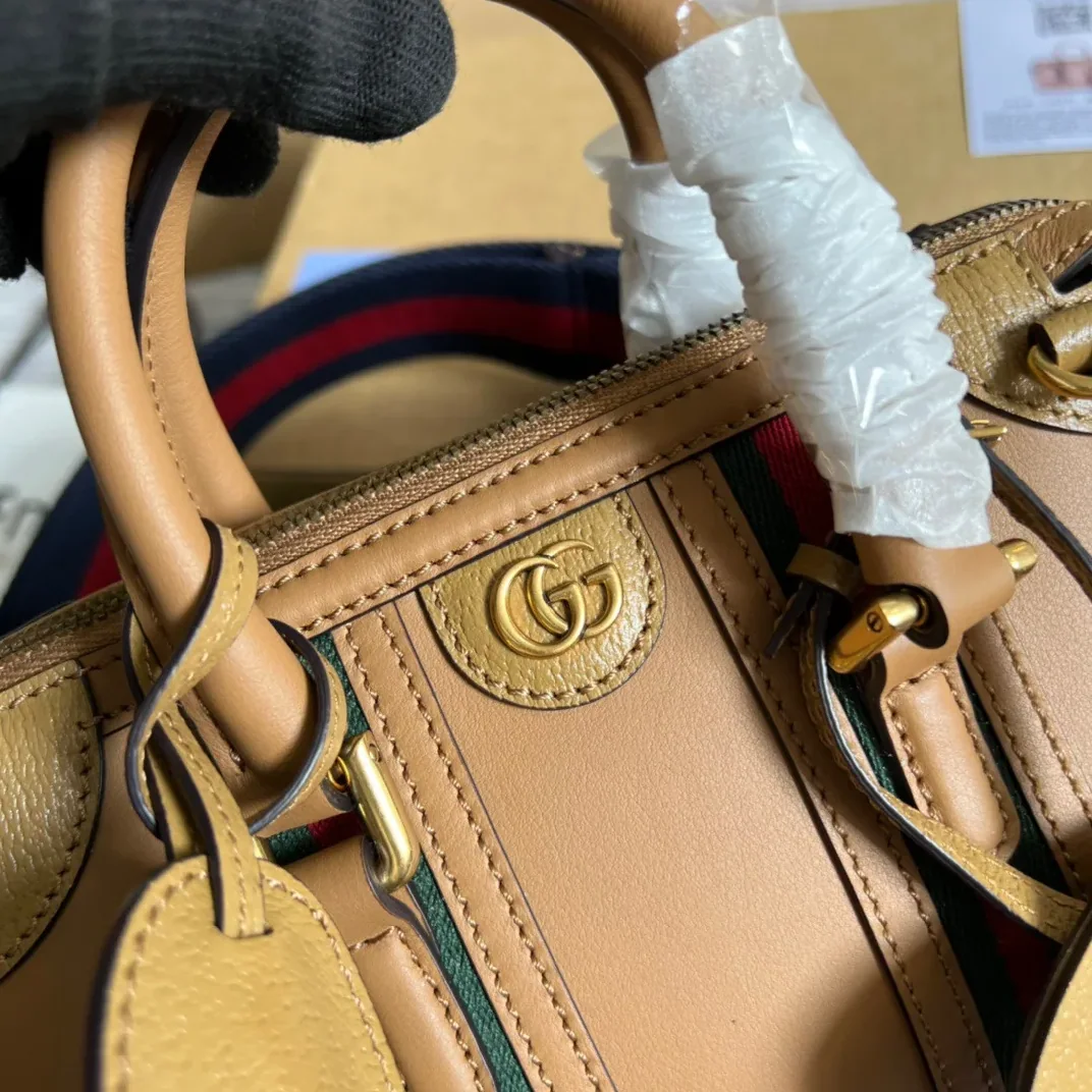 Mini Top Handle Bag With Double G White in Brown /