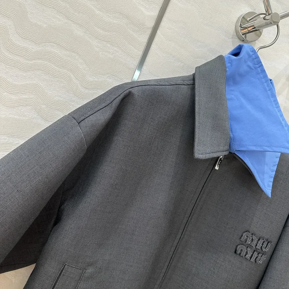 Miu Miu Gabardine Blouson Jacket with Poplin Collar for Women