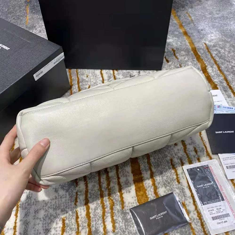 Saint Laurent YSL Puffer Medium Bag in Quilted Lambskin for Women in White Saint Laurent YSL Puffer Medium Bag in Quilted Lambskin for Women in White