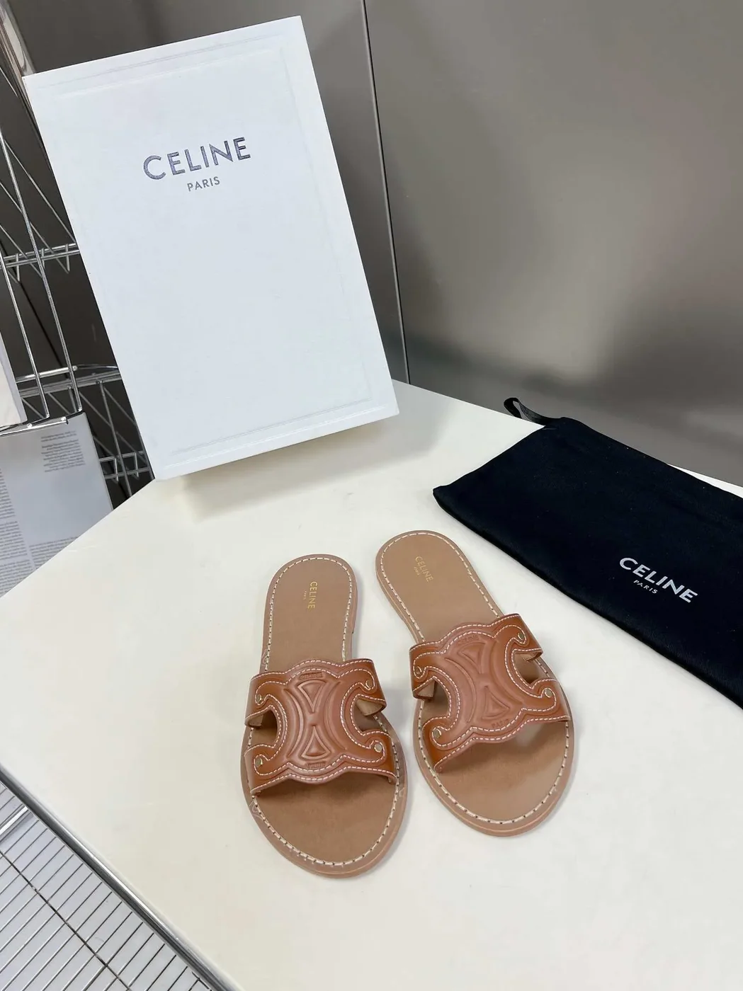 Celine Triomphe Mule Brown .04LU Celine Triomphe Mule Brown .04LU