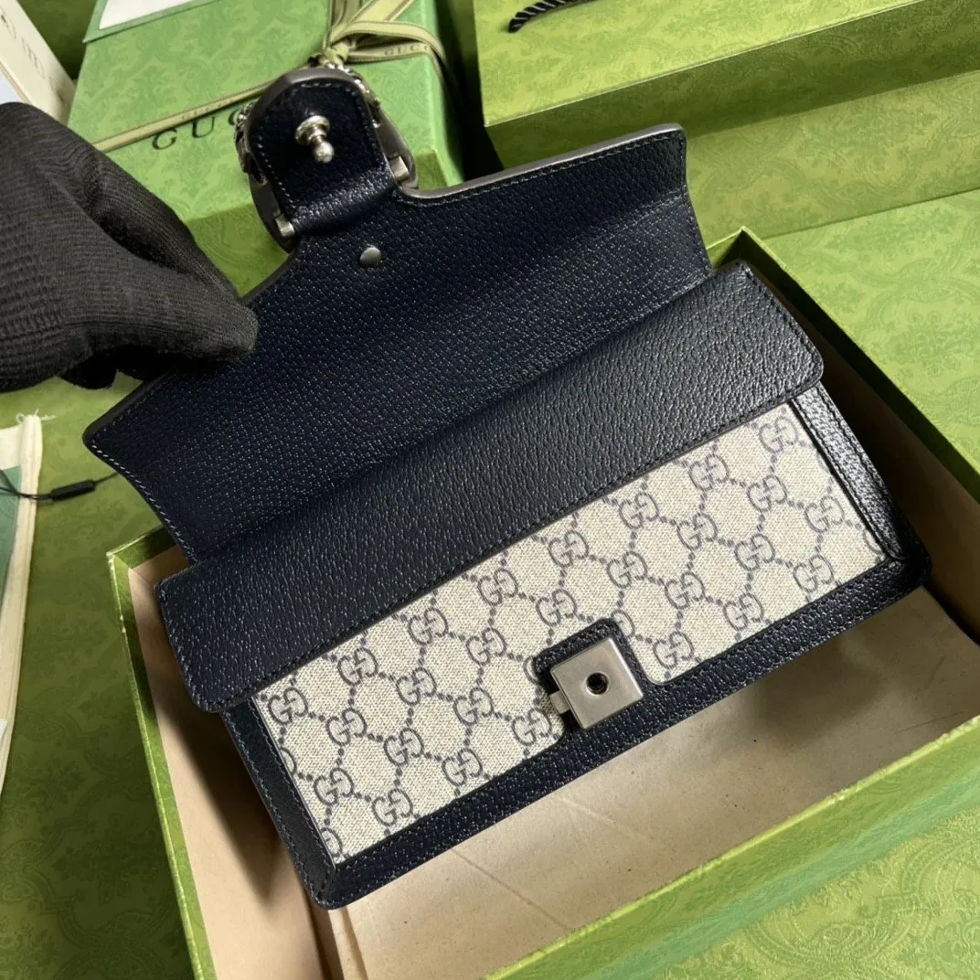 Gucci Dionysus Small Shoulder Bag / Beige/ Blue GG Supreme Canvas Antique Silver Hardware