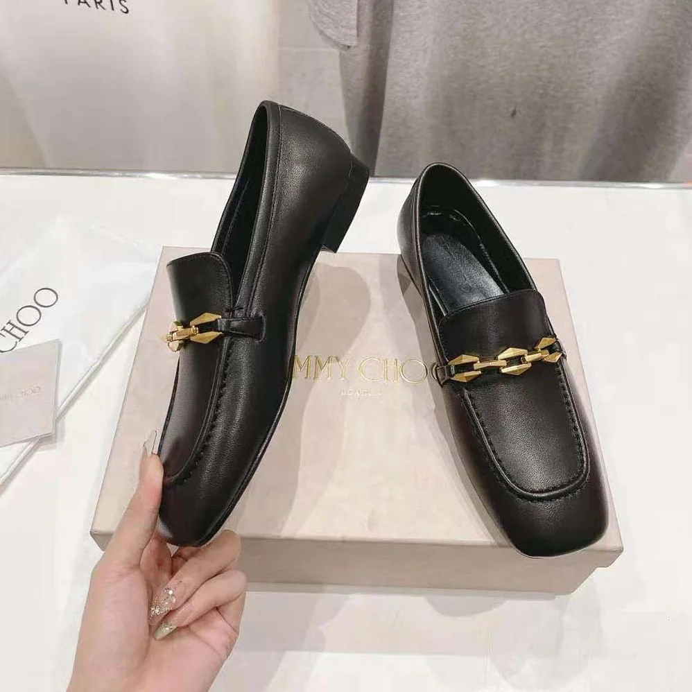 Jimmy Choo Diamond Tilda Loafer Black Calf Leather Loafers with Chain Embellishment for Women Jimmy Choo Diamond Tilda Loafer Black Calf Leather Loafers with Chain Embellishment for Women