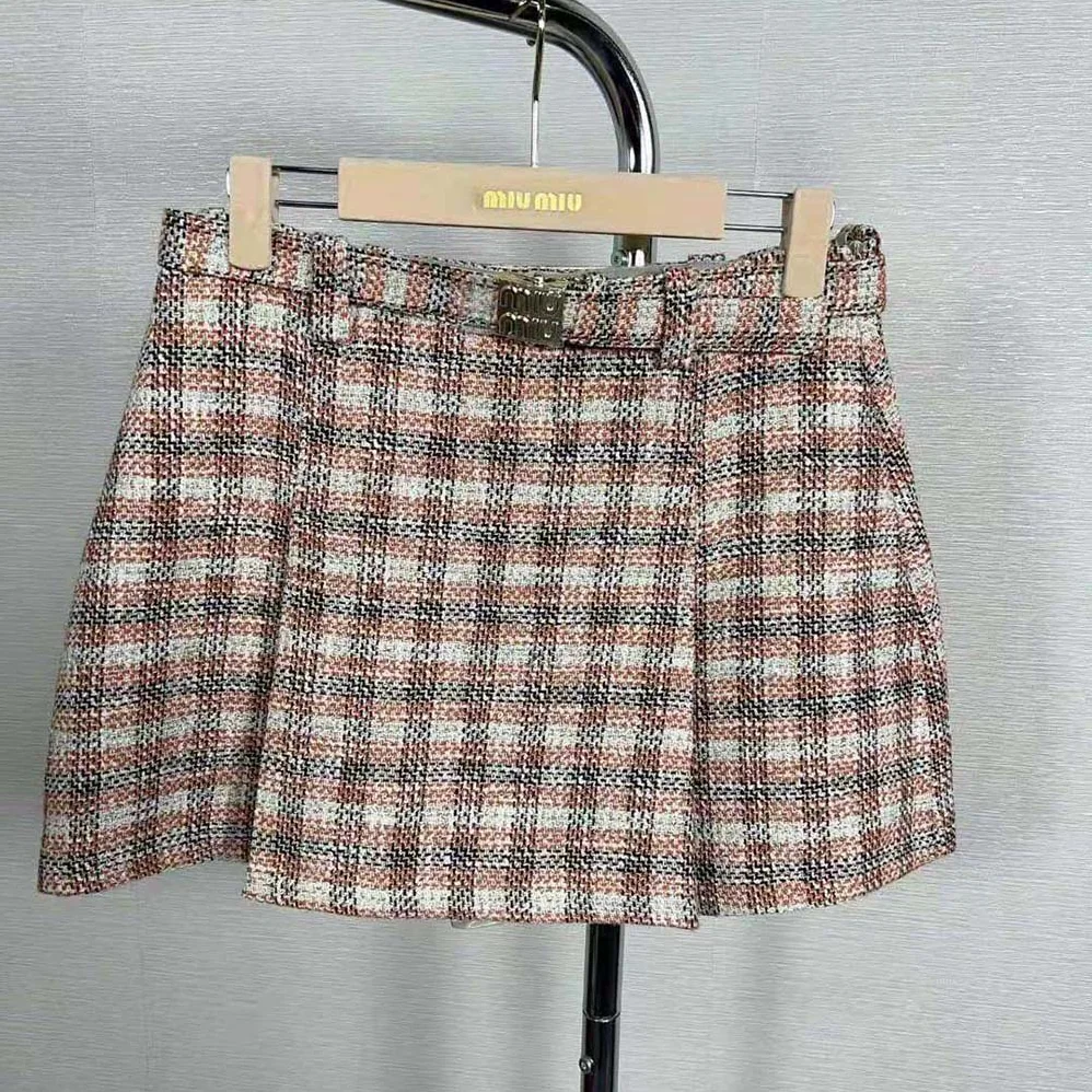 Miu Miu Check Miniskirt With Logo-decorated-MG2039 for Women
