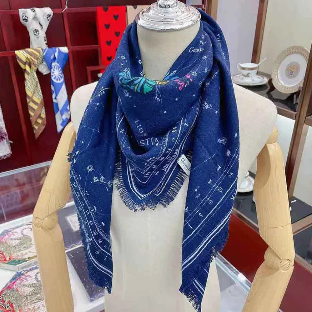 Dior Zodiac Square Scarf Navy Blue Silk Twill for Women
