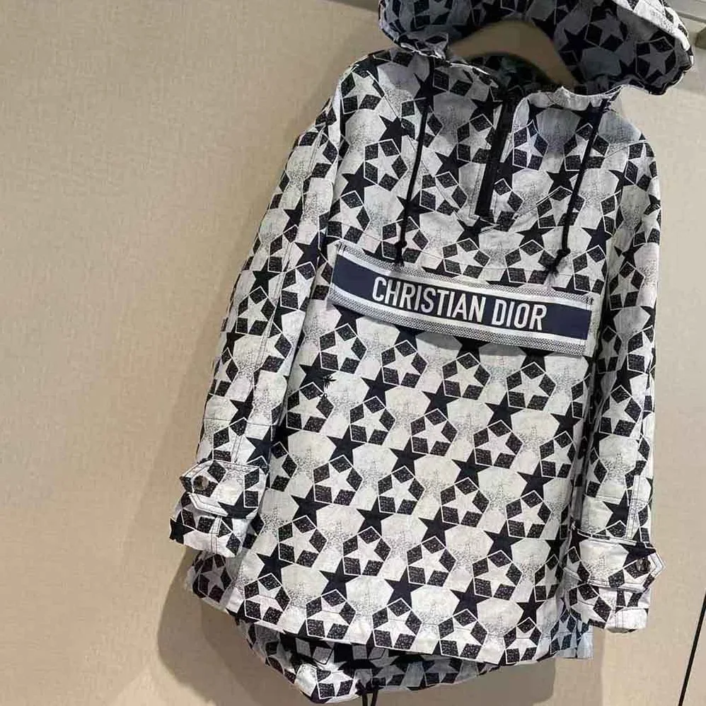 Dior Hooded Anorak Navy Blue Technical Taffeta Jacquard for Women