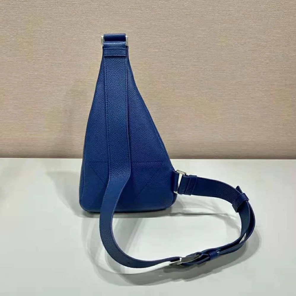 Prada Cross Leather Bag wite Logo-Print Re-Nylon lining for Men in Navy