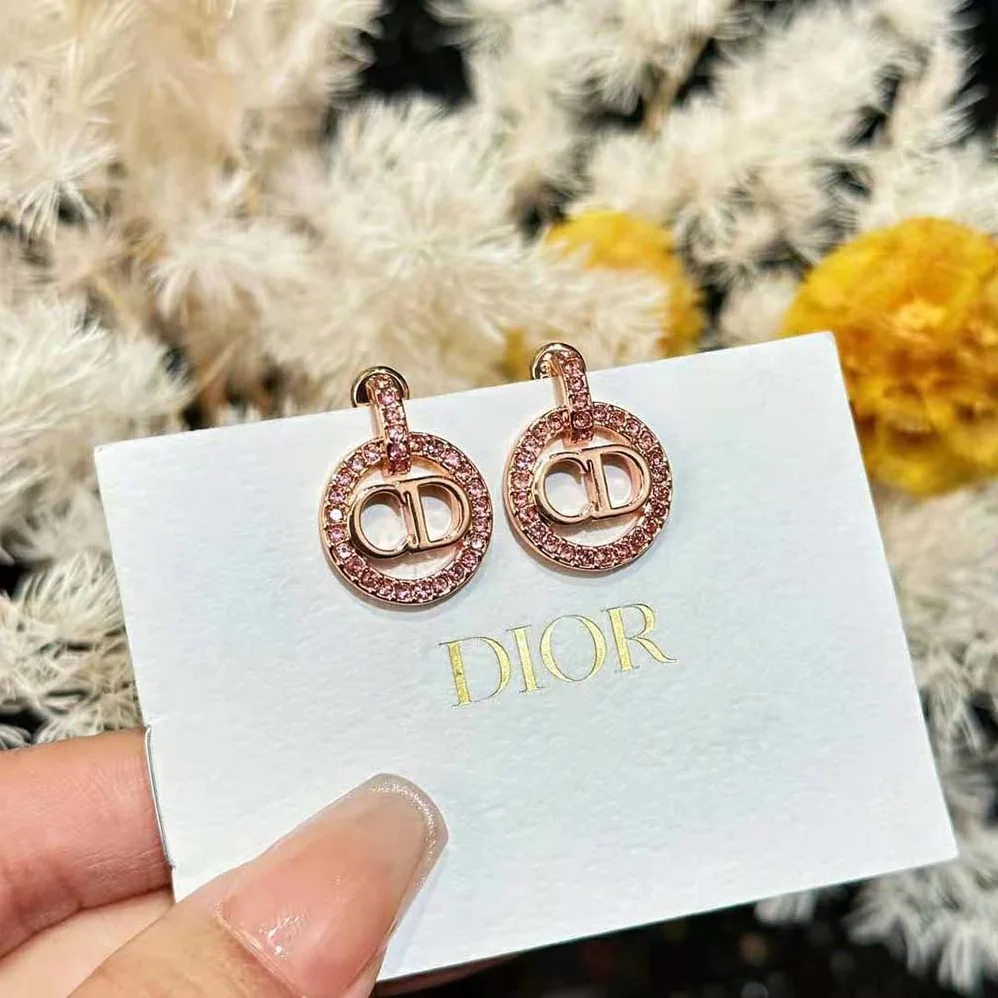 Dior Petit CD Earrings Pink-Finish Metal and White Crystals for Women Dior Petit CD Earrings Pink-Finish Metal and White Crystals for Women