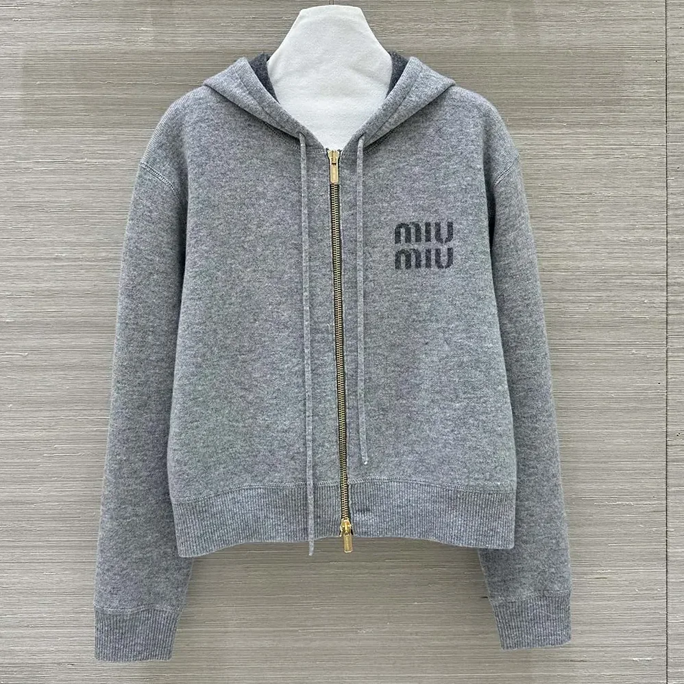 Miu Miu Double Cashmere Zipper Hoodie Cardigan for Women Miu Miu Double Cashmere Zipper Hoodie Cardigan for Women