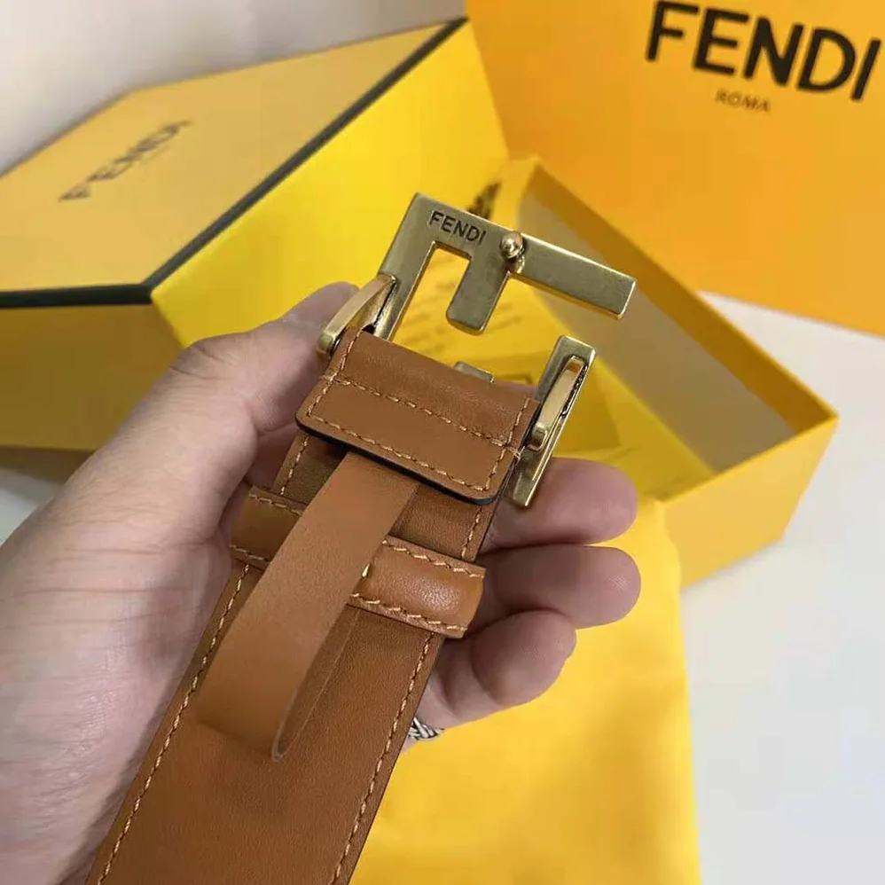 Fendi Belt with Loop and FF Stud Buckle for Women in Brown Fendi Belt with Loop and FF Stud Buckle for Women in Brown