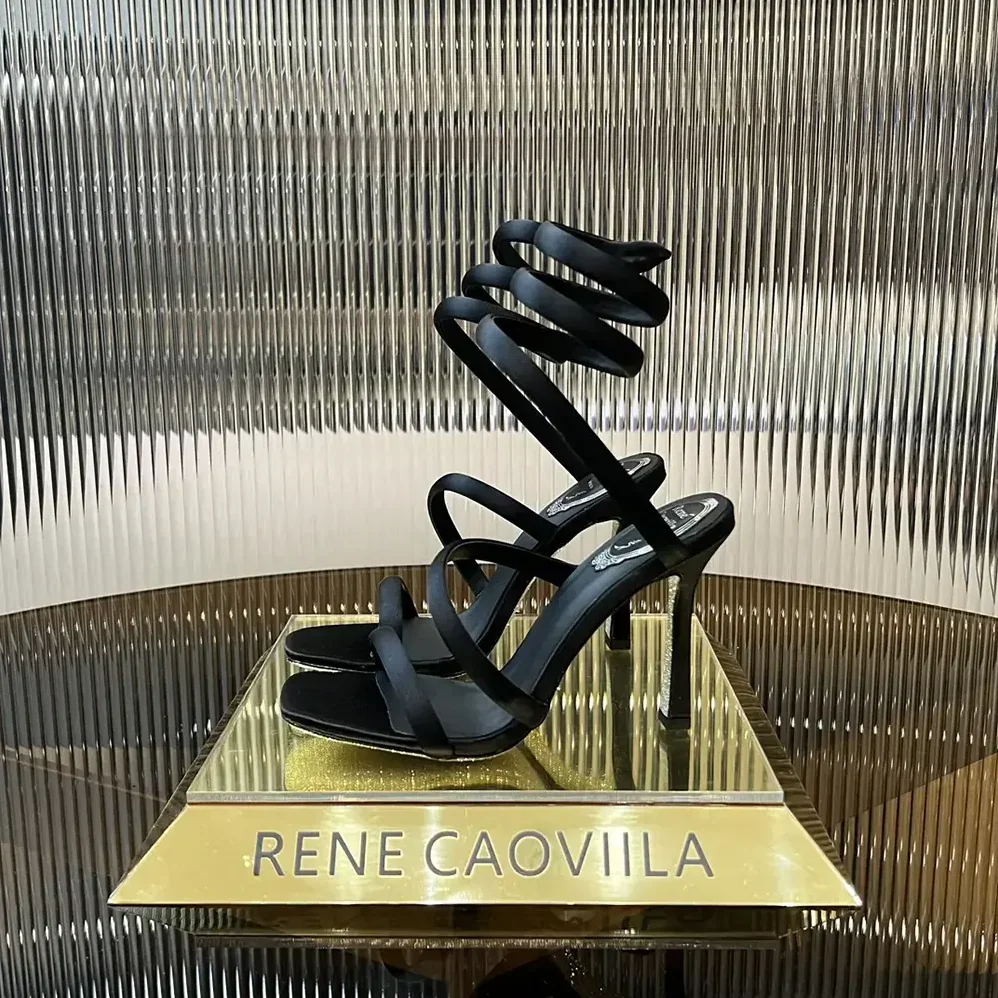 Rene Caovilla Cleopatra Black Satin Sandal 105 for Women Rene Caovilla Cleopatra Black Satin Sandal 105 for Women