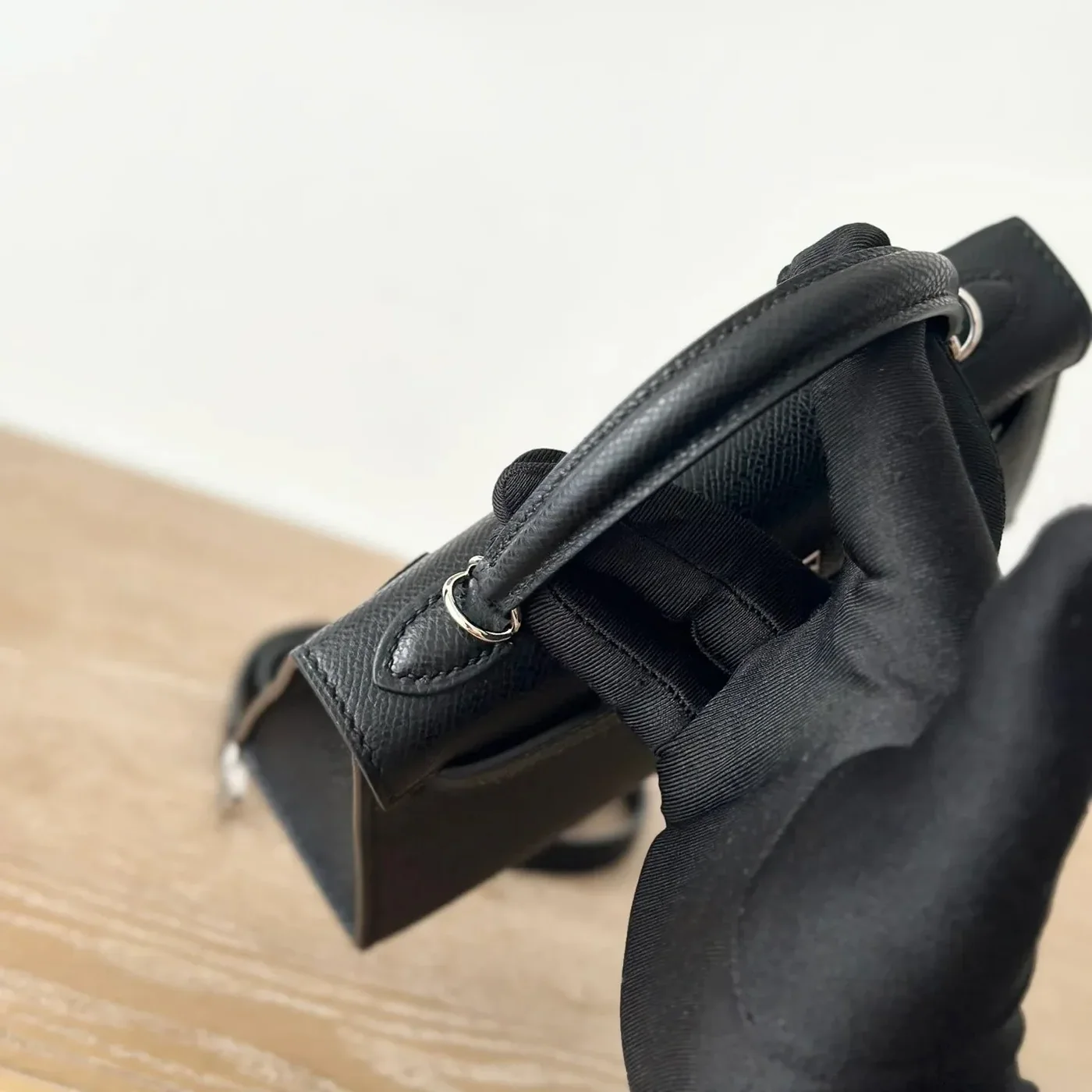 Hermes Kelly Mini Top Handle Bag in Noir Epsom Palladium Hardware