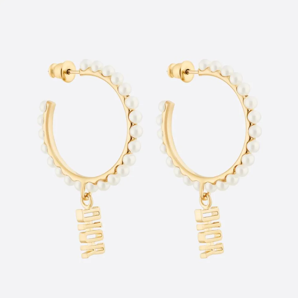 Dior Dio(r)evolution Earrings Gold-Finish Metal and White Resin Pearls for Women Dior Dio(r)evolution Earrings Gold-Finish Metal and White Resin Pearls for Women