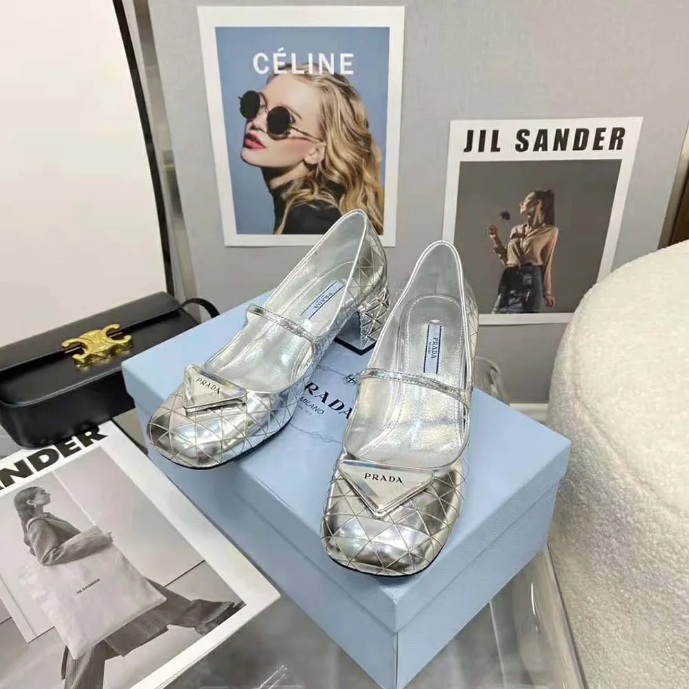 Prada Metallic Leather Pumps in 45mm Heel Height for Women in Silver Prada Metallic Leather Pumps in 45mm Heel Height for Women in Silver