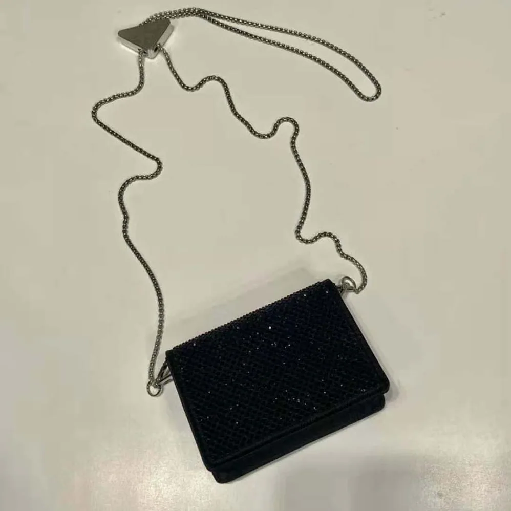 Prada Cardholder with Shoulder Strap and Crystals for Women in Black Prada Cardholder with Shoulder Strap and Crystals for Women in Black