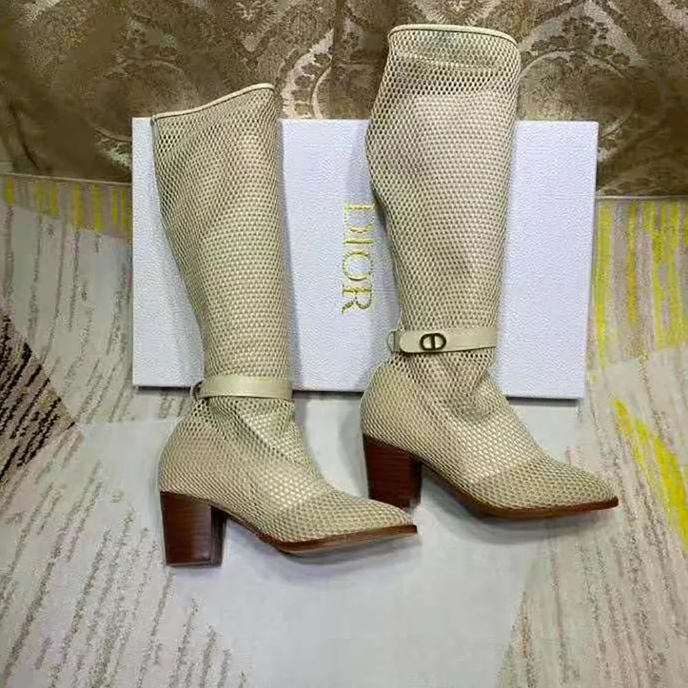 Dior Dior Empreinte Heeled Boot Off-White Mesh Calfskin in 7cm Heel for Women