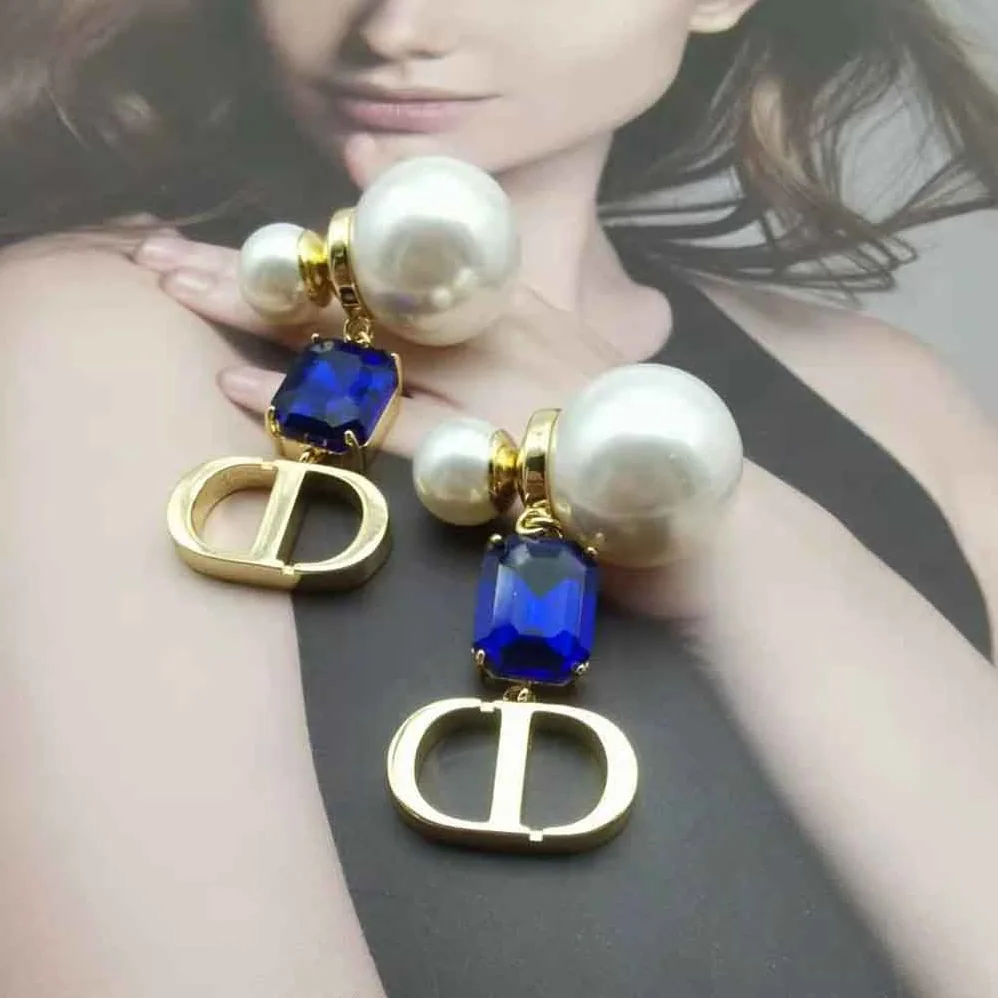 Dior Petit Cd Earrings Gold-Finish Metal with White Resin Pearls for Women