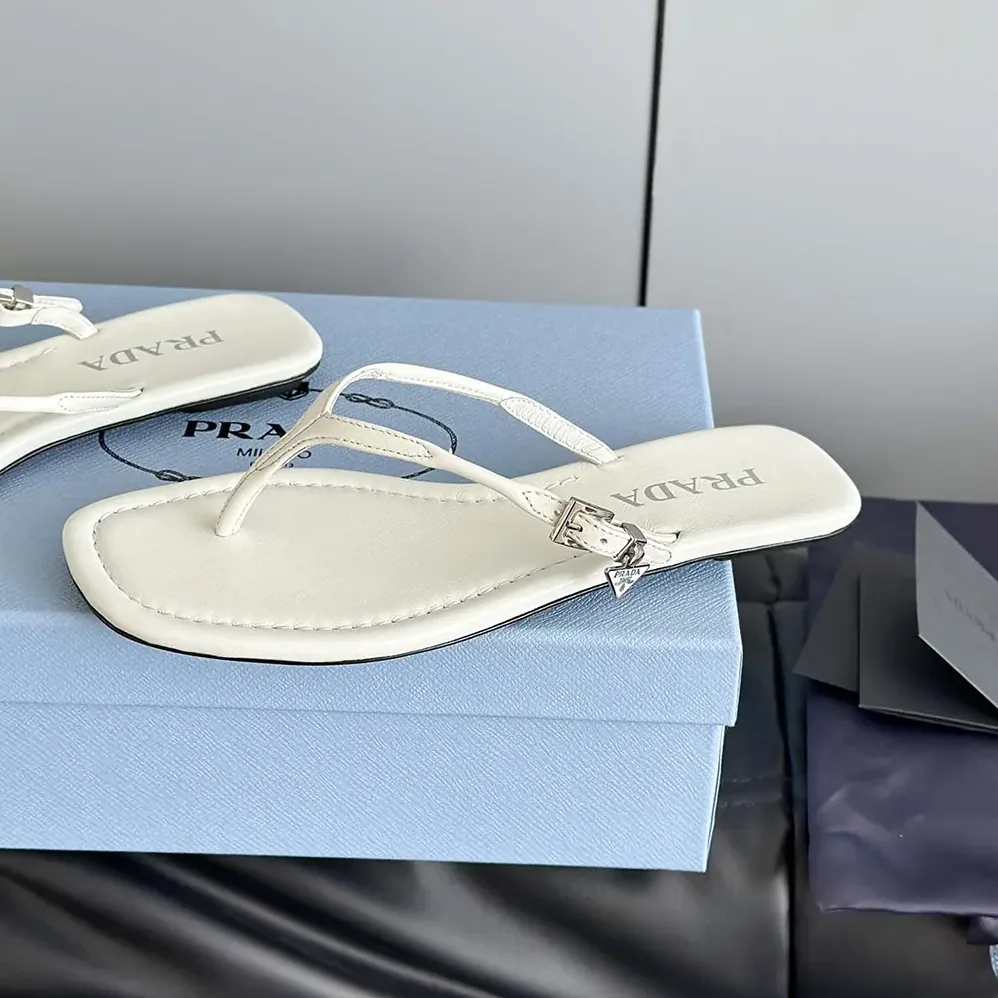 Prada Leather Thong Sandals for Women in White