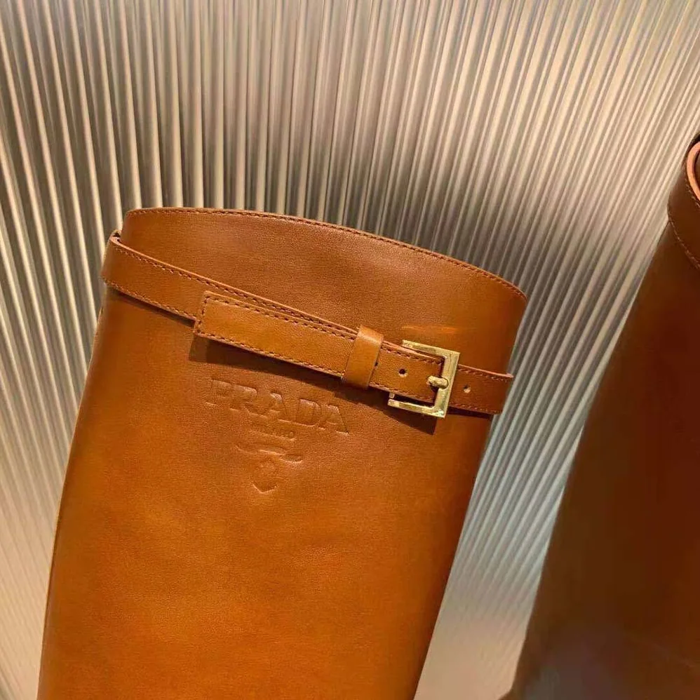 Prada Leather Boots in 30 mm Heel for Women in Brown