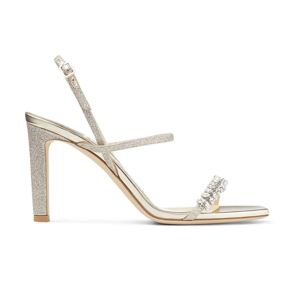 Jimmy Choo Meira 85 Platinum Lce Dusty Glitter Sandals for Women