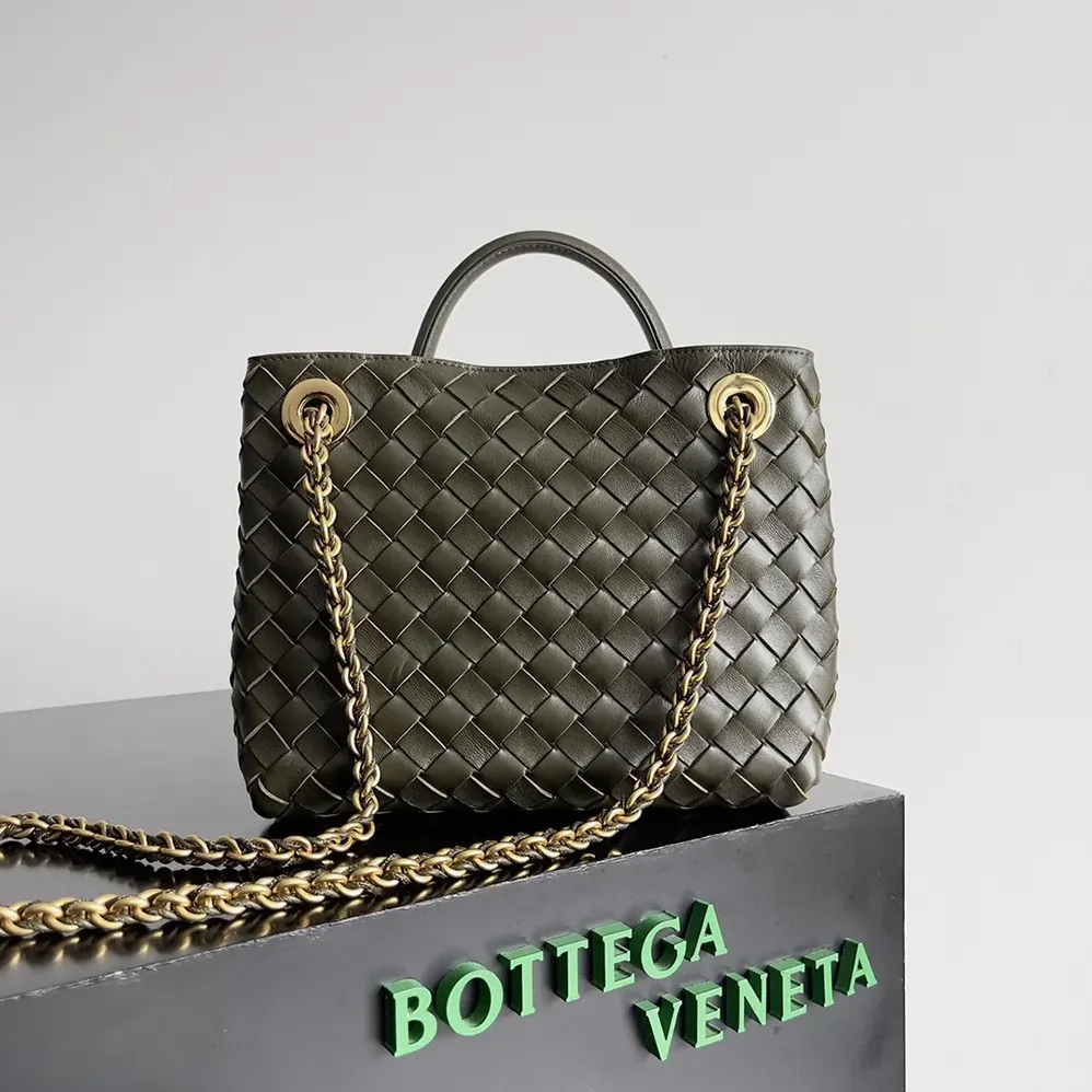 Bottega Veneta Small Andiamo Intrecciato Leather Top Handle Bag for Women in Dark Green