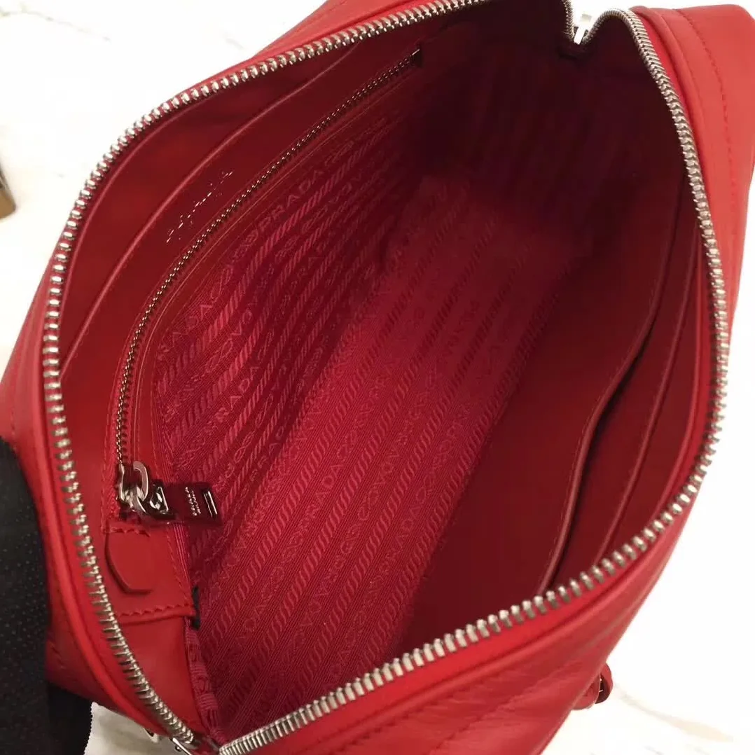 Prada Diagramme Big Leather Handbag with Top Handle in Red