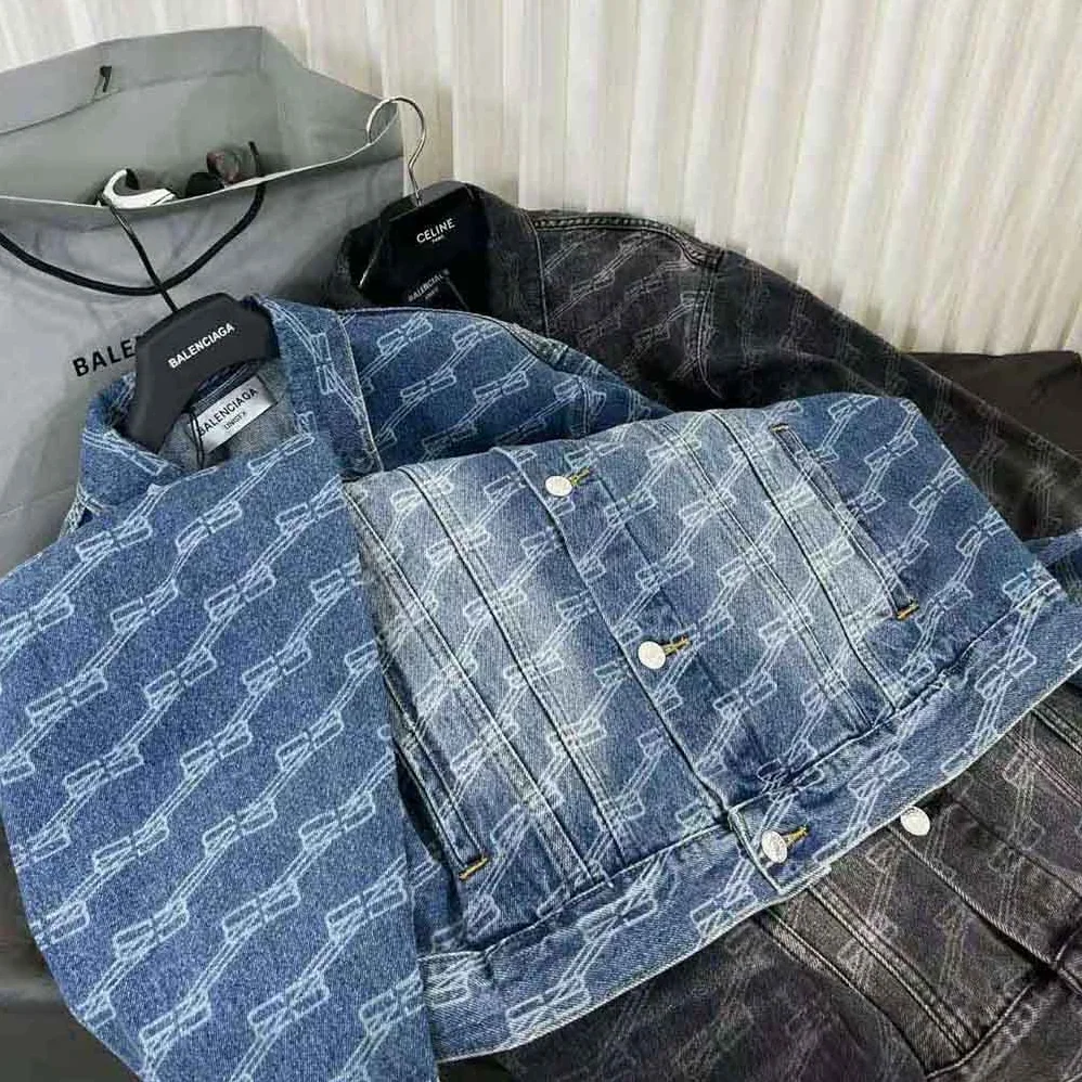 Balenciaga BB Monogram Large Fit Jacket in Blue Ring Denim for Men Balenciaga BB Monogram Large Fit Jacket in Blue Ring Denim for Men