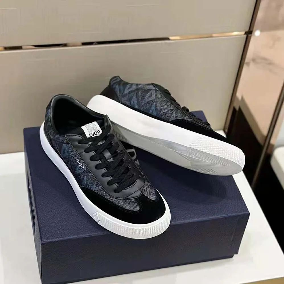 Dior B101 Sneaker Black CD Diamond Canvas with Smooth Calfskin and Nubuck for Men