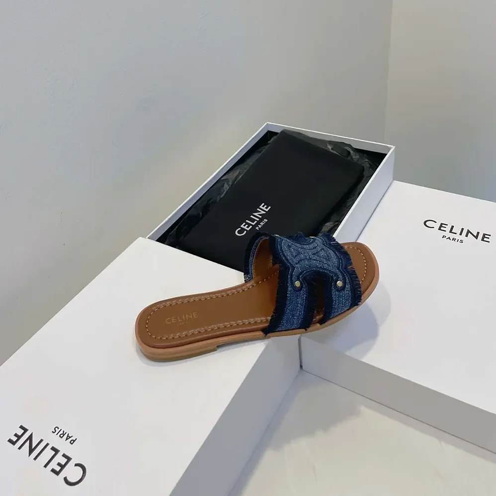 Celine Marina Fringed Mule in Denim for Women in Navy Celine Marina Fringed Mule in Denim for Women in Navy
