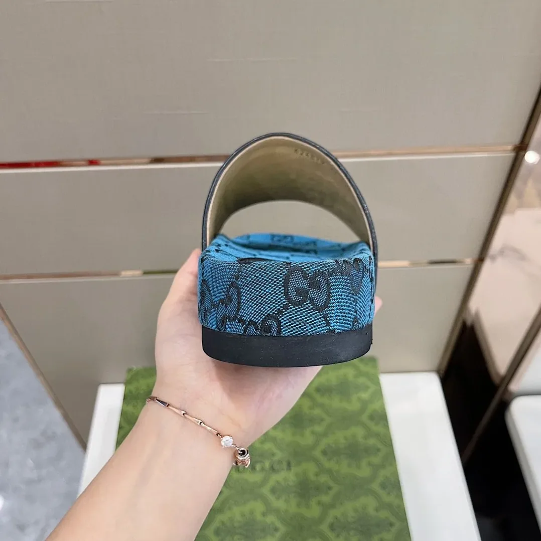 Gucci GG Canvas Slide Sandal Blue Gucci GG Canvas Slide Sandal Blue