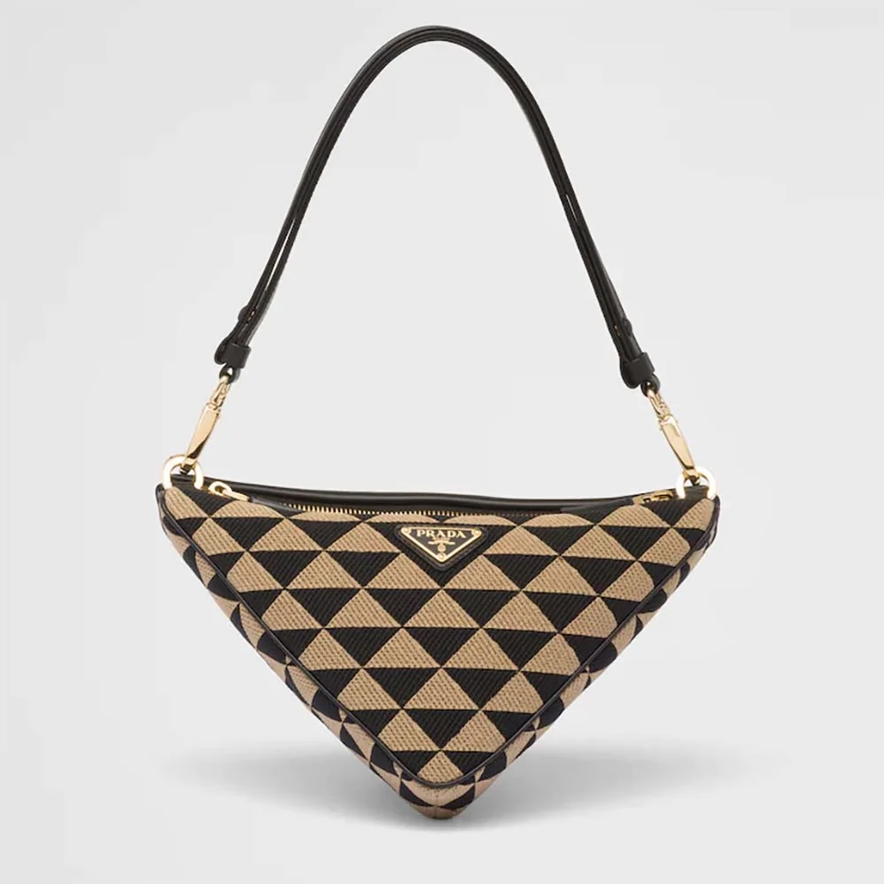 Prada Symbole Leather and Fabric Mini Bag Black for Women in Beige