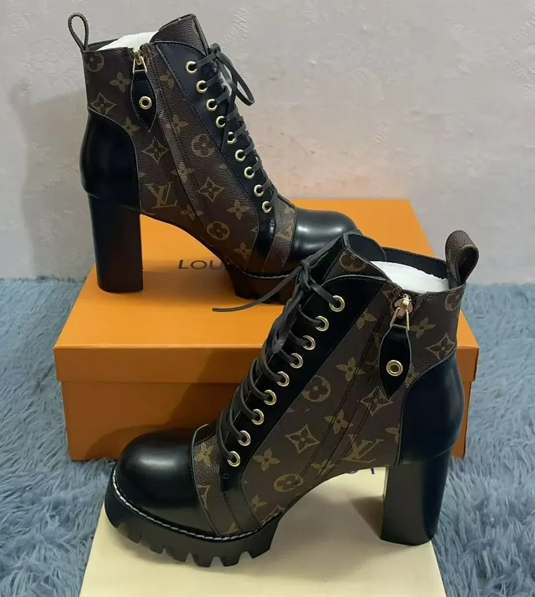 Louis Vuitton Star Trail Ankle Boots Patent Monogram Material Black 1A2Y7P