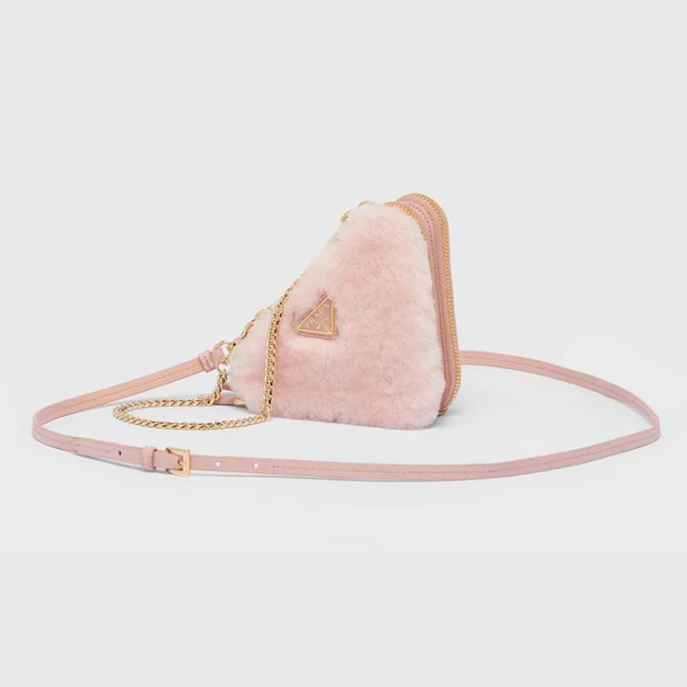 Prada Shearling and Saffiano Leather Mini-Pouch for Women in Pink Prada Shearling and Saffiano Leather Mini-Pouch for Women in Pink