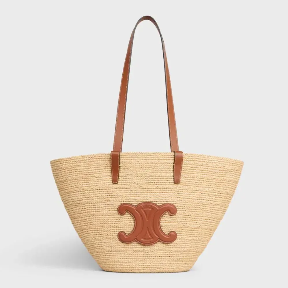 Celine Medium Supple Celine Classic Panier In Raffia And Calfskin for Women Celine Medium Supple Celine Classic Panier In Raffia And Calfskin for Women