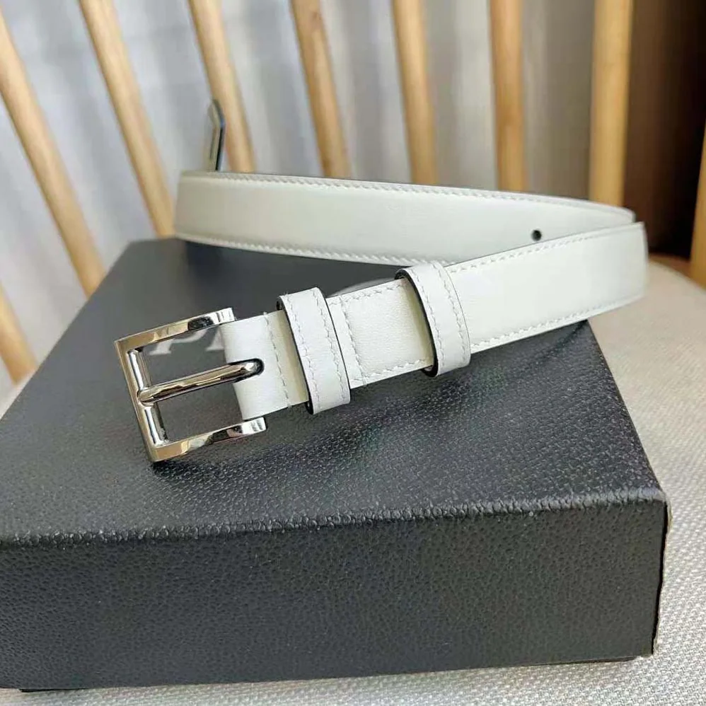 Prada N Leather Belt with Enameled-metal Triangle Logo for Unisex in White