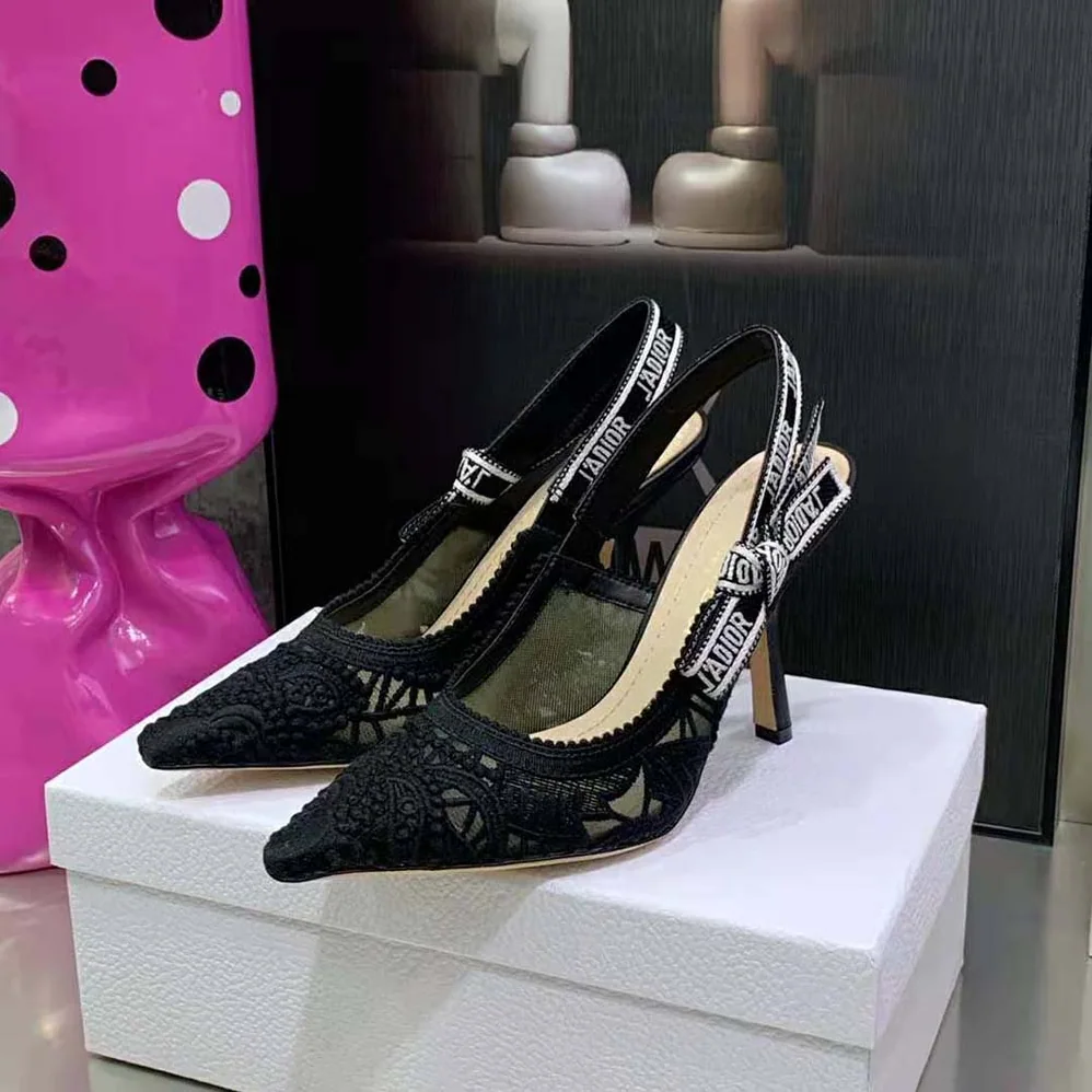 Dior J Adior Slingback Pump Black Macramé Embroidered Cotton for Women Dior J Adior Slingback Pump Black Macramé Embroidered Cotton for Women